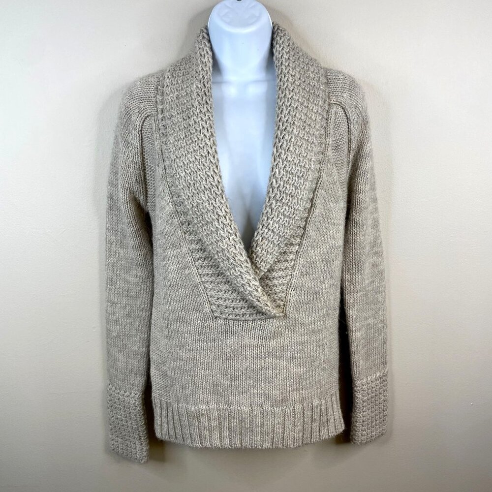 Vintage Chunky Alpaca Wool Baggy Sweater XS Beige Old Money Cozy Cabincore